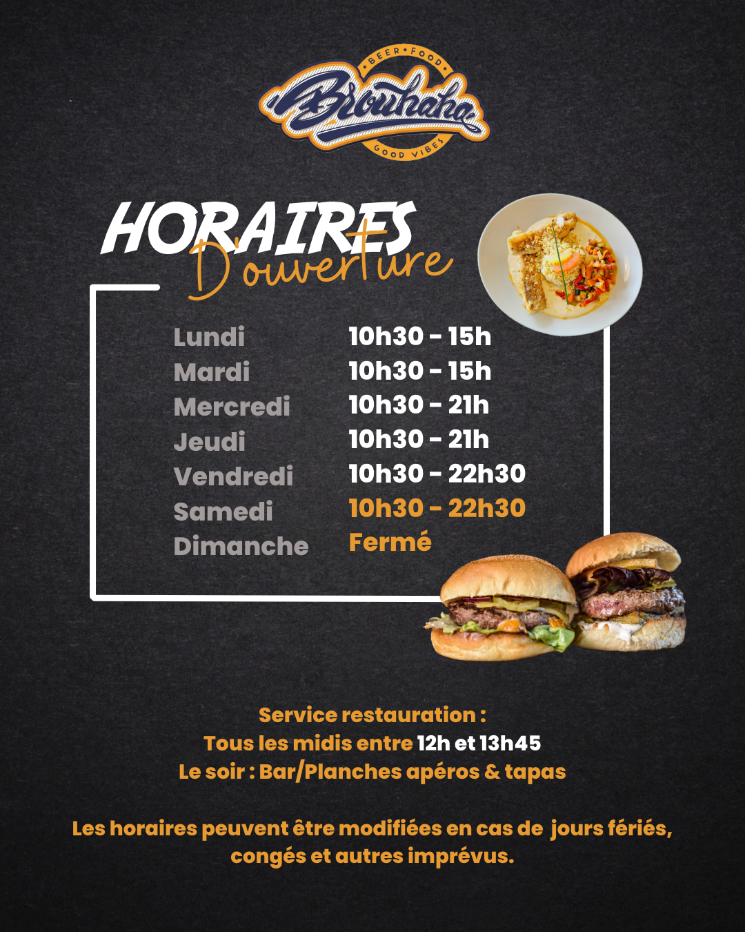 horaires d'ouvertures